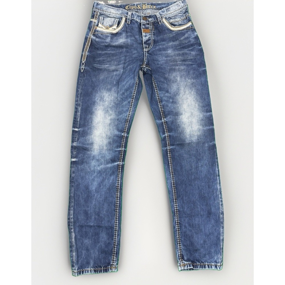 Cipo & Baxx Men's Regular Fit Jeans W32 L34 Blue Distressed Embroidered Turkey